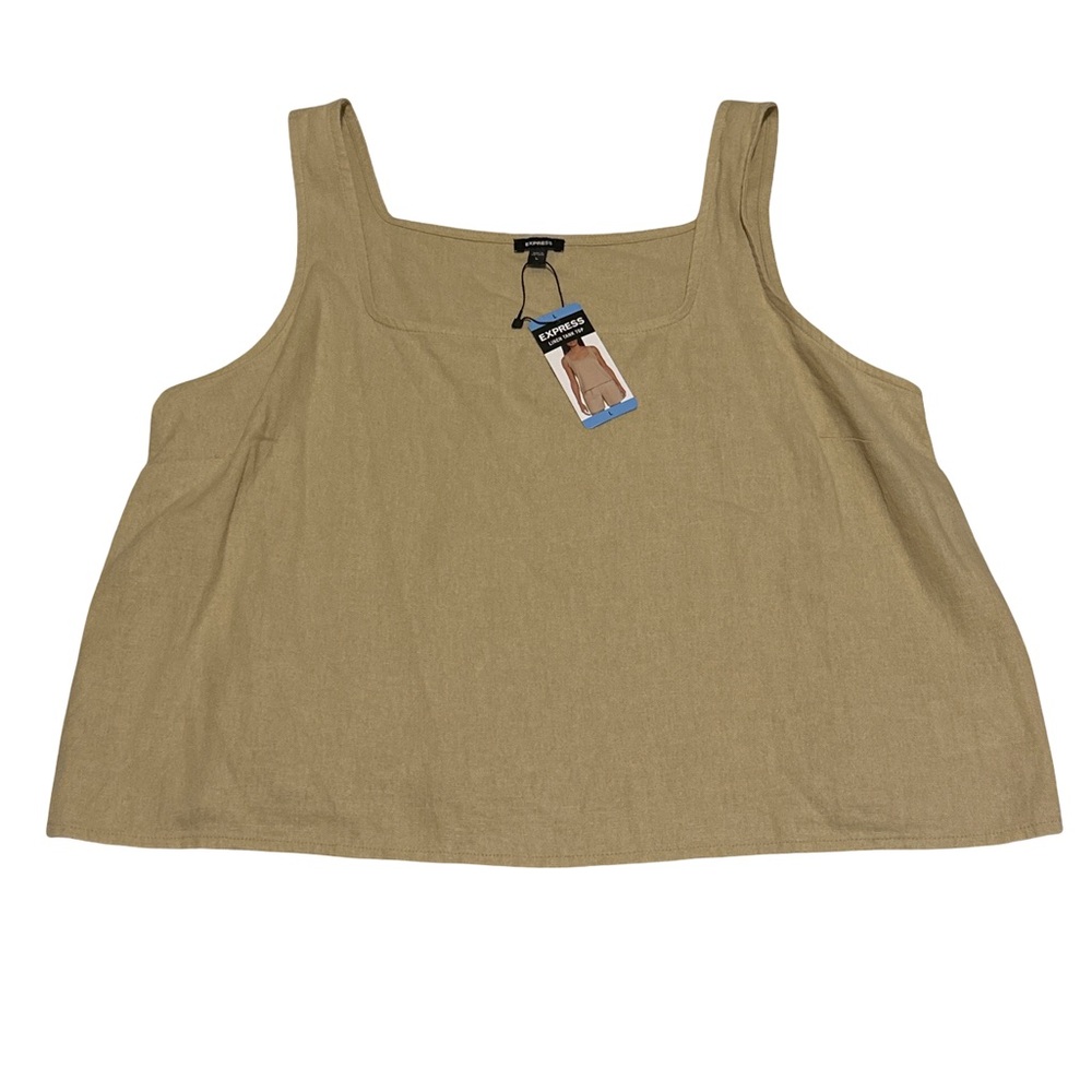 EXPRESS Linen Tank Top Neutral Beige Square Neck Sleeveless Size L NWT